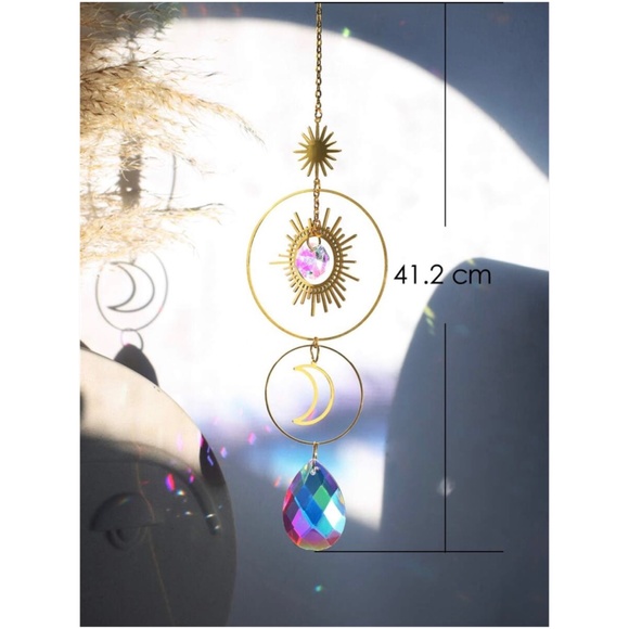 Boho Sun Moon Gold Tone Crystal Ceiling Wall Wall Decor - Picture 6 of 6